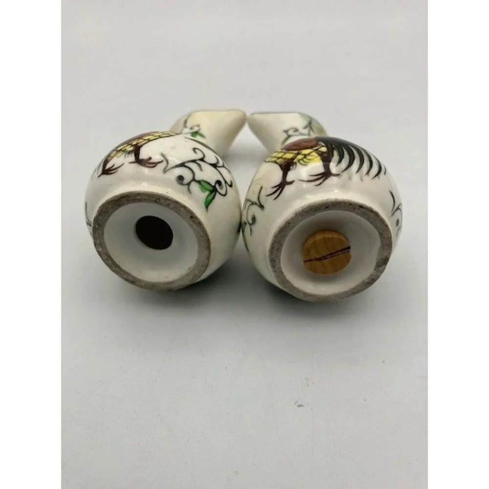 VTG 1950's Rooster & Rose Ceramic Pitcher Salt Pepper‎ Shakers - Country Kitchen